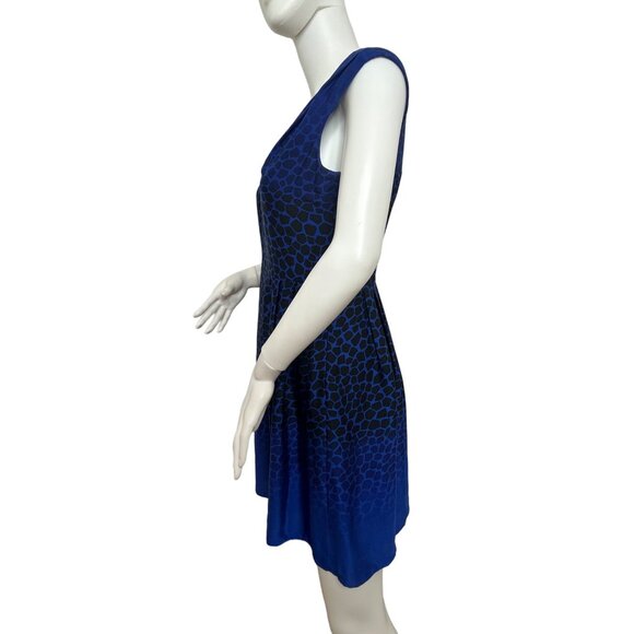 Ann Taylor Loft Petites Dress 2P Blue Black Leopard Print Ombré Mini Fit Flare - Picture 4 of 10